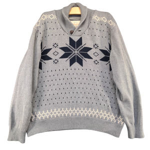 Weatherproof Vintage Men's Pullover Shawl Collar Sweater Gray Large Fair Isle